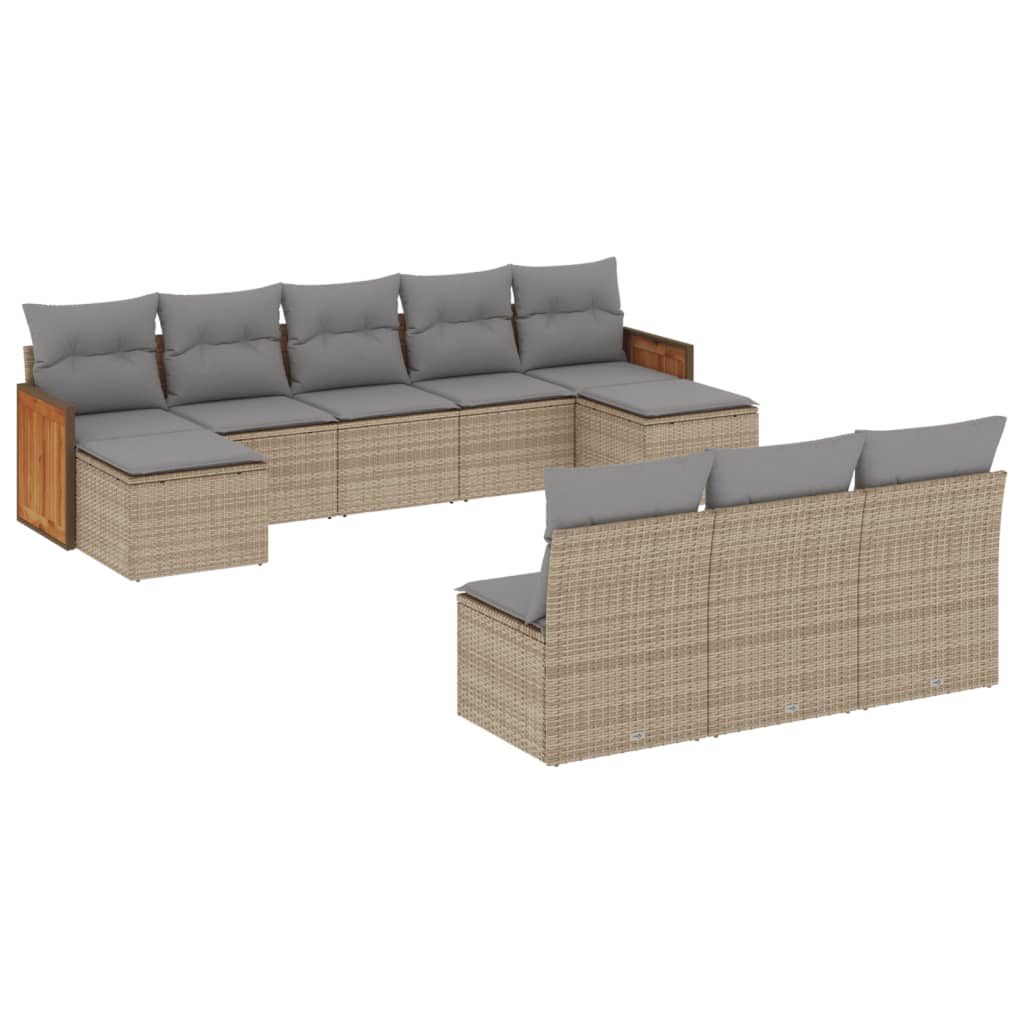 vidaXL Set Divano da Giardino 10 pz con Cuscini Beige in Polyrattan