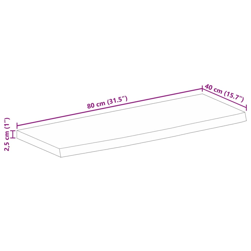 vidaXL Piano Tavolo 80x40x2,5 cm Bordi Vivi Legno di Mango Grezzo