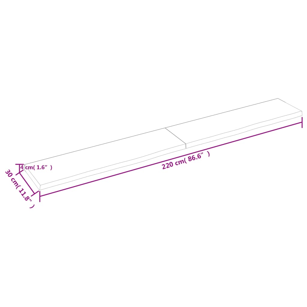 vidaXL Piano Bagno Marrone 220x30x(2-4) cm Legno Massello Trattato