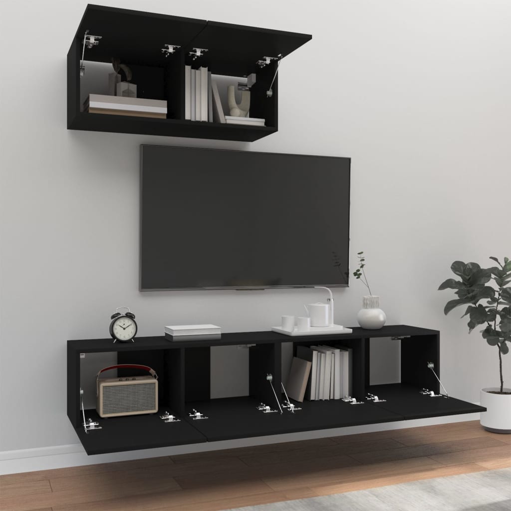 vidaXL Set Mobili Porta TV 3 pz Nero in Legno Multistrato