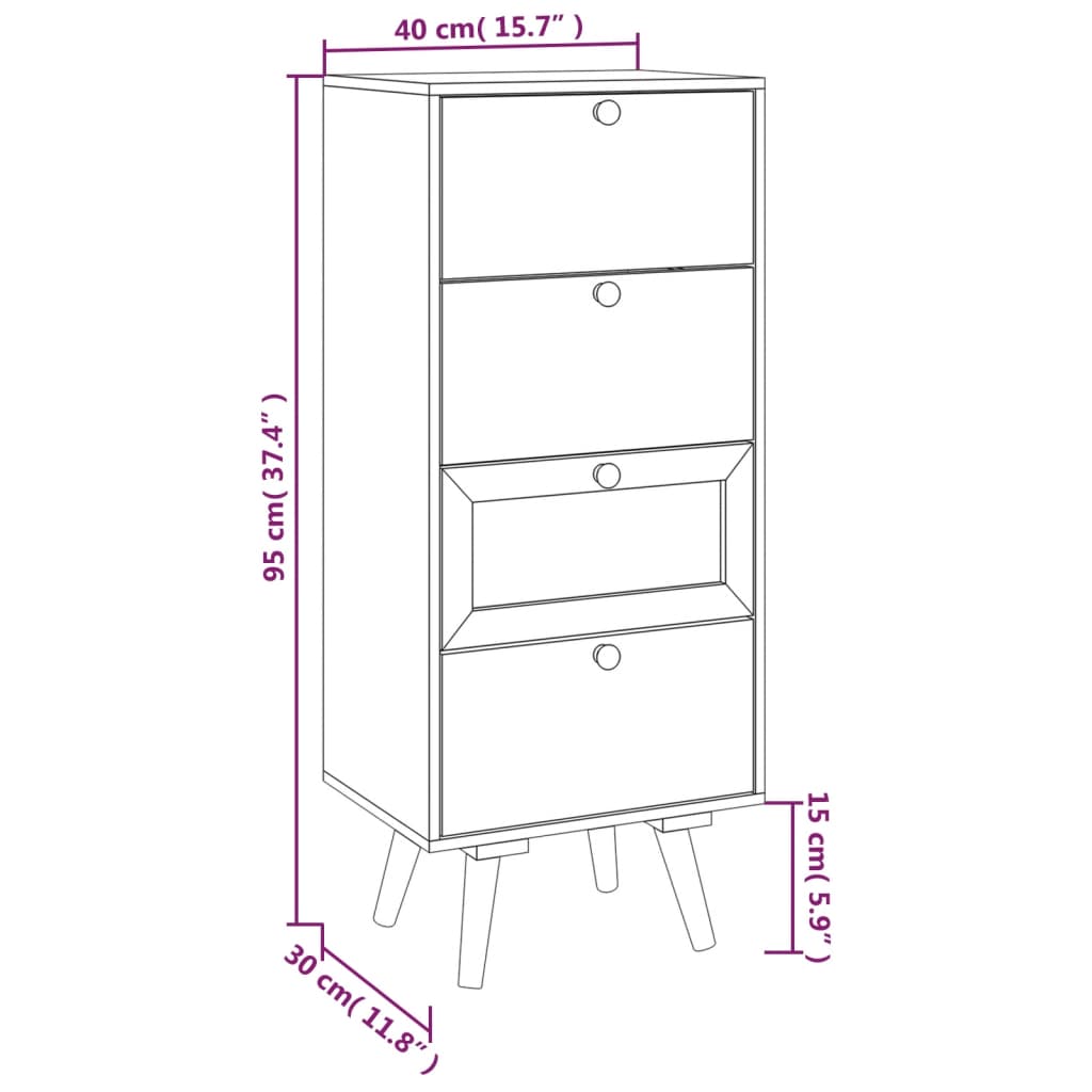 vidaXL Credenza con Cassetti 40x30x95 cm in Legno Multistrato