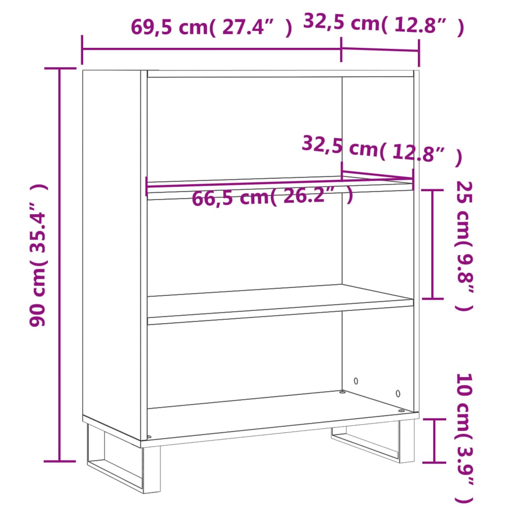 vidaXL Scaffale Rovere Fumo 69,5x32,5x90 cm in Legno Multistrato