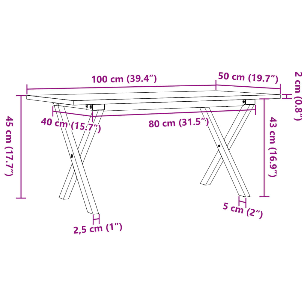 vidaXL Tavolino Salotto Telaio a X 100x50x45 cm Legno Pino e Acciaio