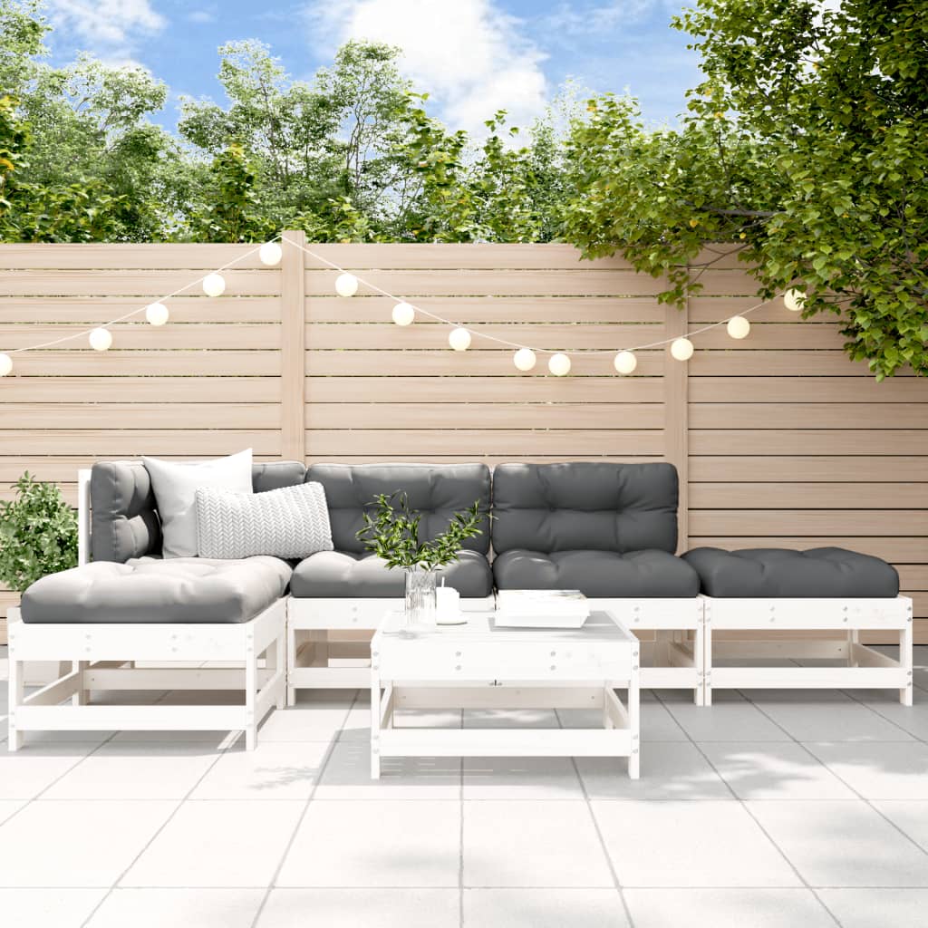 vidaXL Set Divani da Giardino 6pz con Cuscini in Legno Massello Bianco