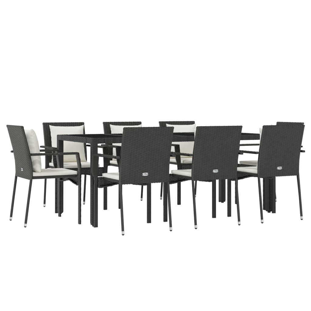 vidaXL Set da Pranzo da Giardino 9 pz con Cuscini Nero in Polyrattan