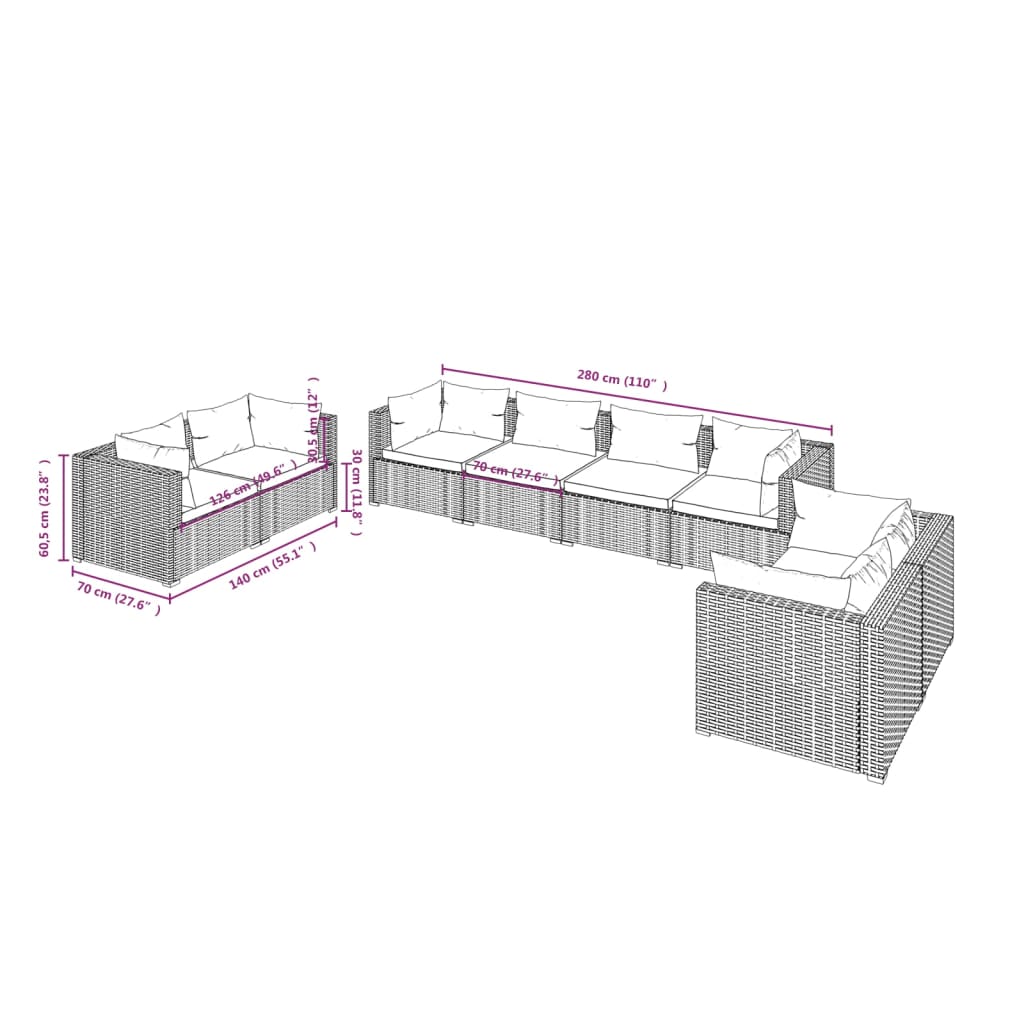 vidaXL Set Divani da Giardino 8 pz con Cuscini in Polyrattan Nero