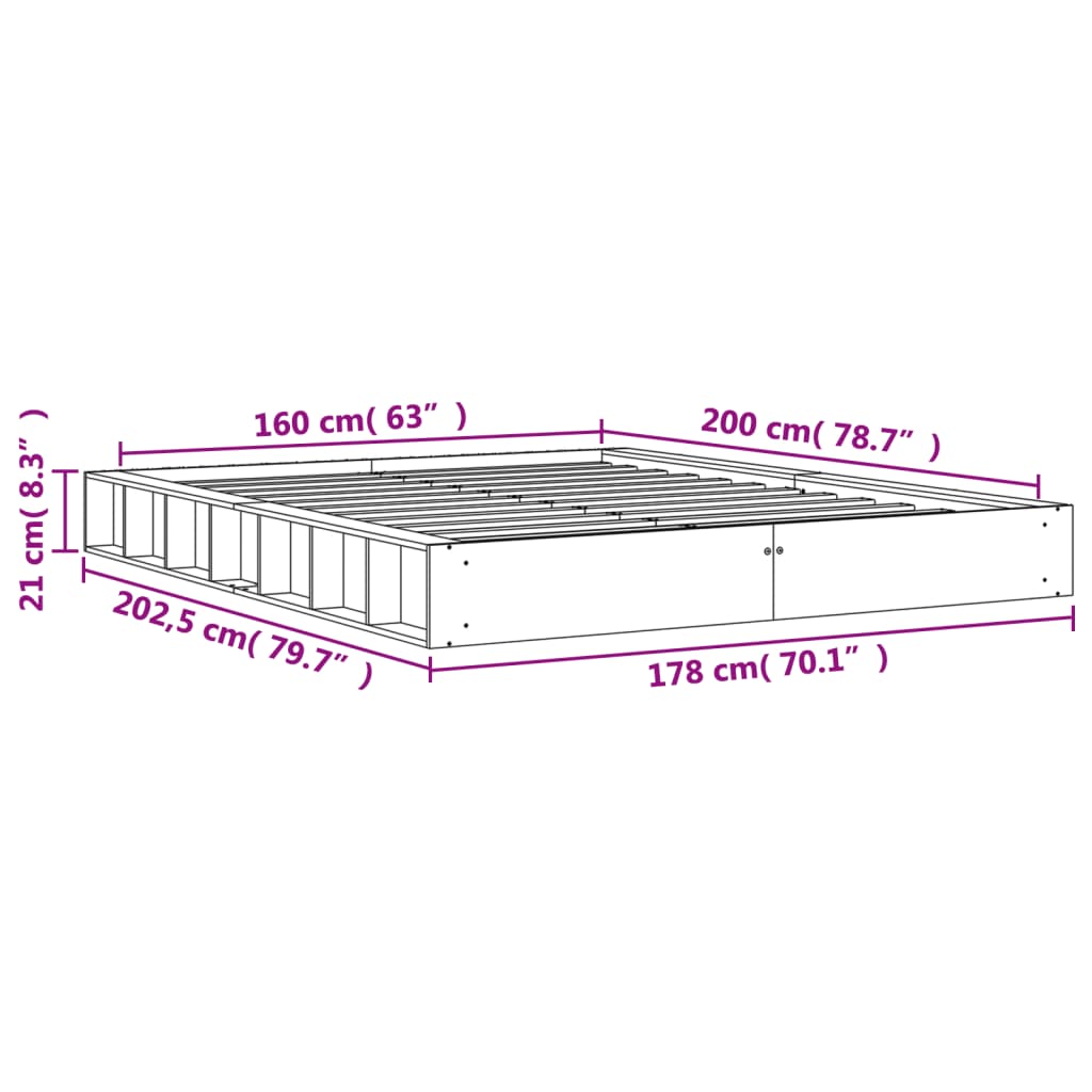 vidaXL Letto senza Materasso Marrone Cera 160x200 cm in Legno di Pino