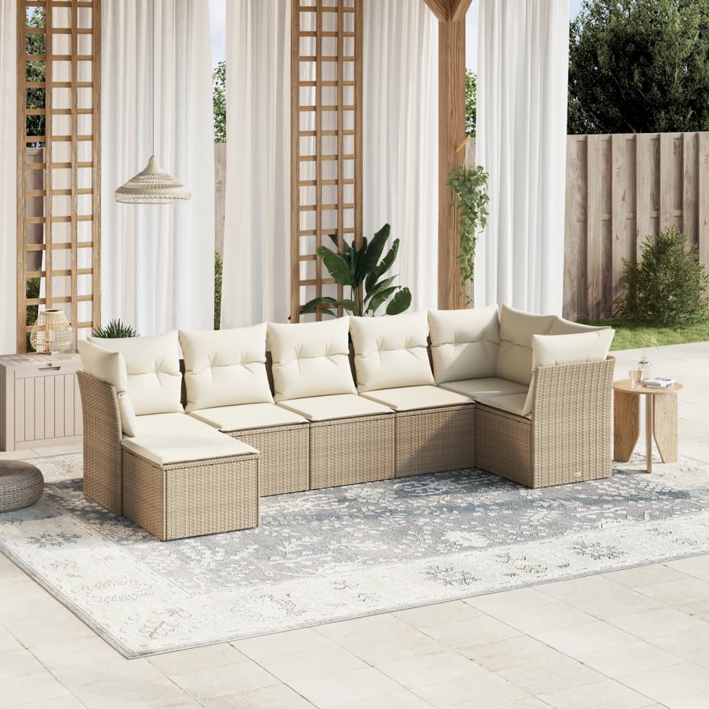 vidaXL Set Divani da Giardino 7 pz con Cuscini Beige in Polyrattan