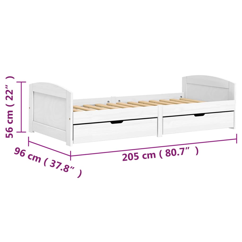 vidaXL Dormeuse 2 Cassetti Bianca 90x200 cm Legno Massello Pino IRUN