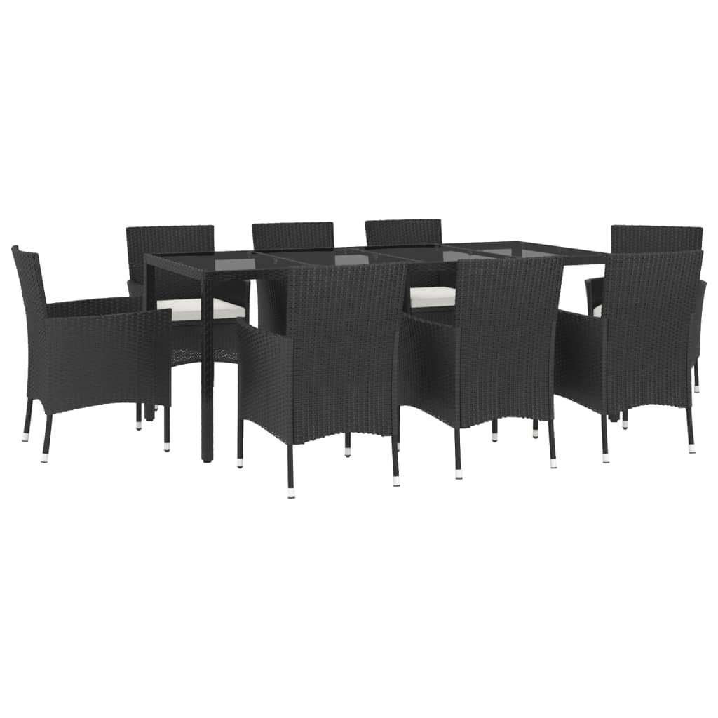 vidaXL Set da Pranzo da Giardino 9 pz con Cuscini Nero in Polyrattan