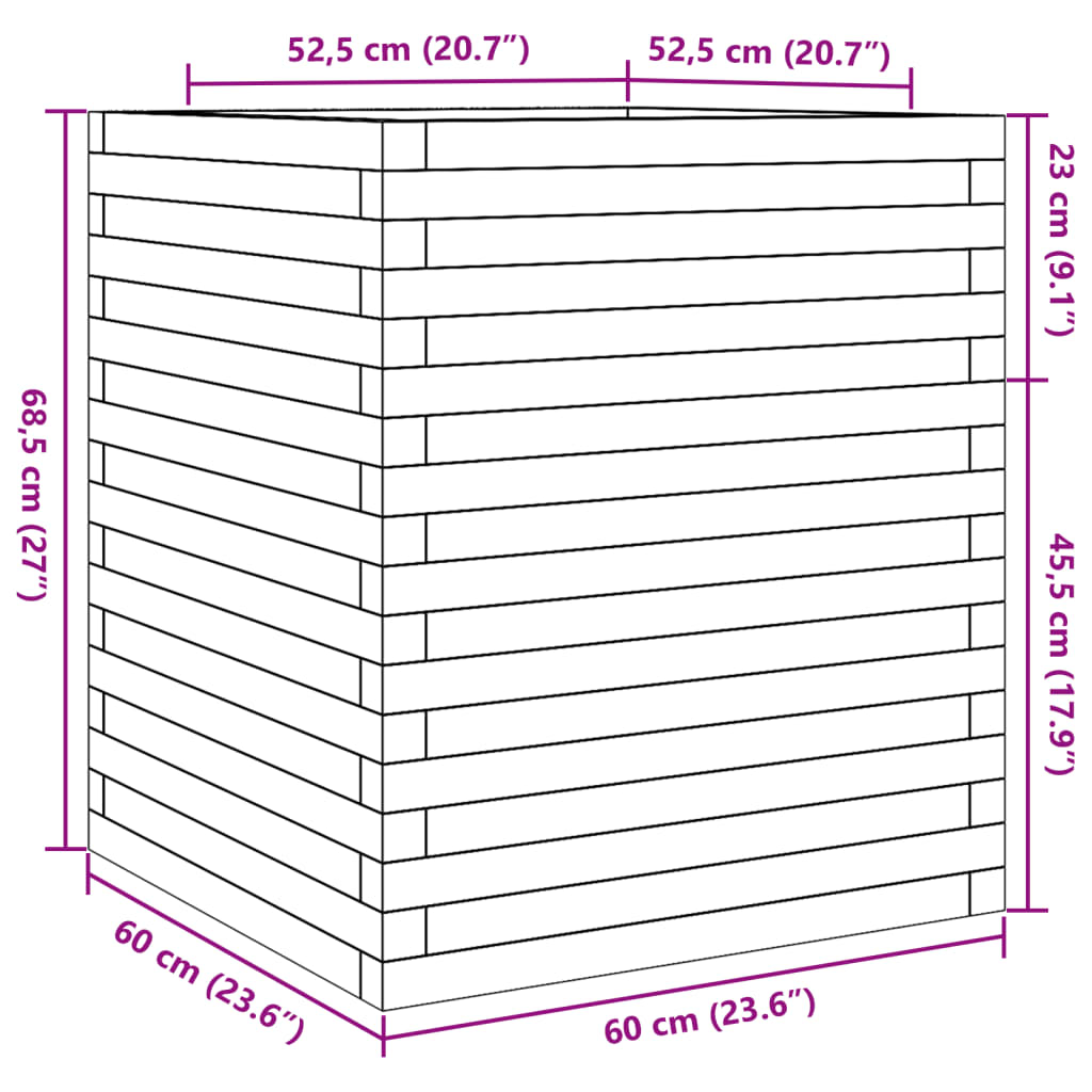 vidaXL Fioriera da Giardino 60x60x68,5 cm in Legno di Pino Impregnato