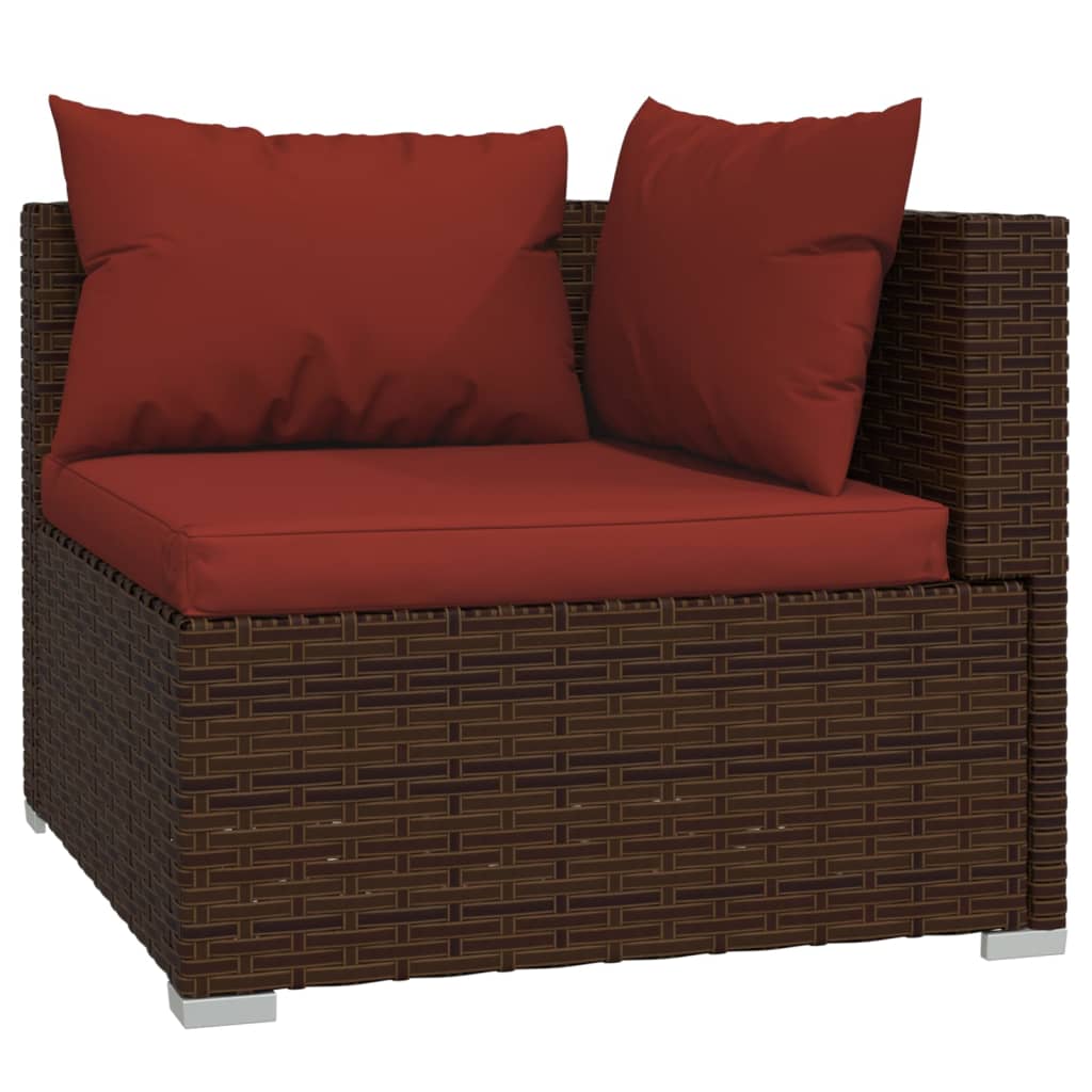 vidaXL Set Divani da Giardino 9 pz con Cuscini in Polyrattan Marrone