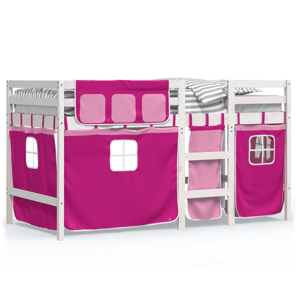 vidaXL Letto a Soppalco con Tende Bambini Rosa 80x200 cm Massello Pino