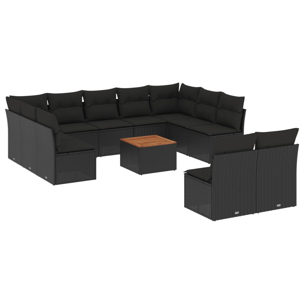 vidaXL Set Divani da Giardino 12 pz con Cuscini Nero in Polyrattan