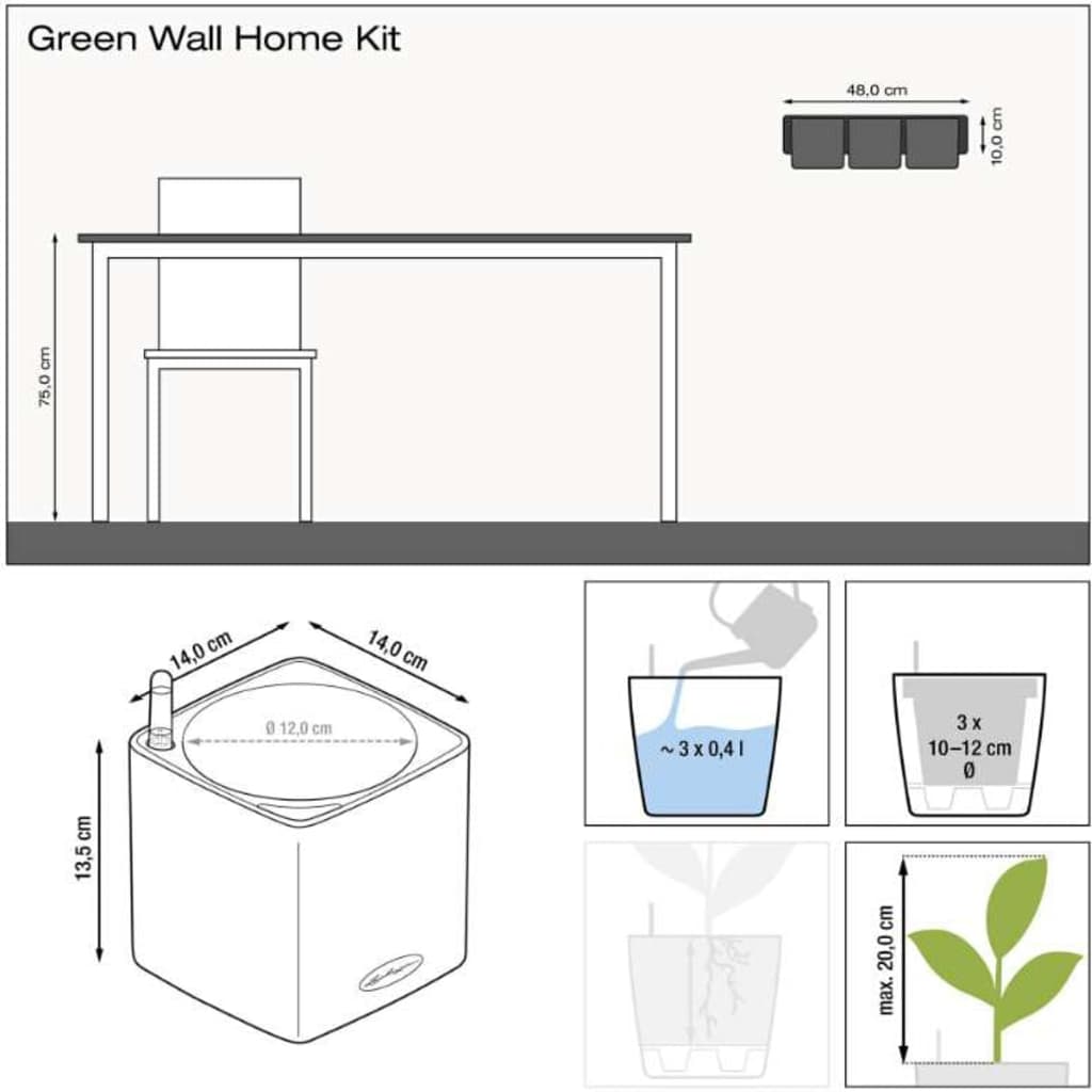 LECHUZA Fioriere 3 pz Green Wall Home Kit Antracite Lucido