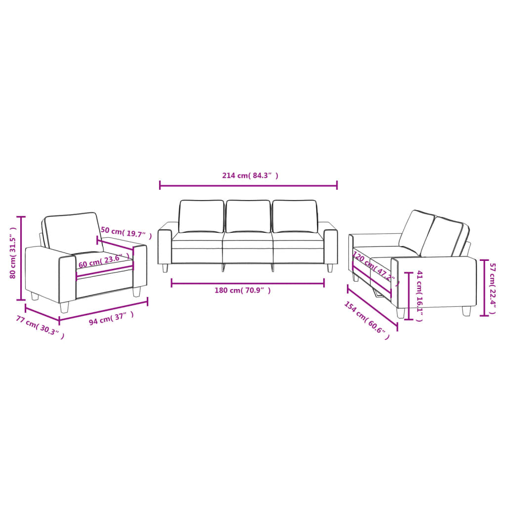 vidaXL Set di Divani 3 pz Marrone in Tessuto