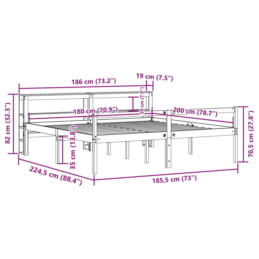 vidaXL Letto Anziani con Testiera Bianco 180x200cm Legno Massello Pino