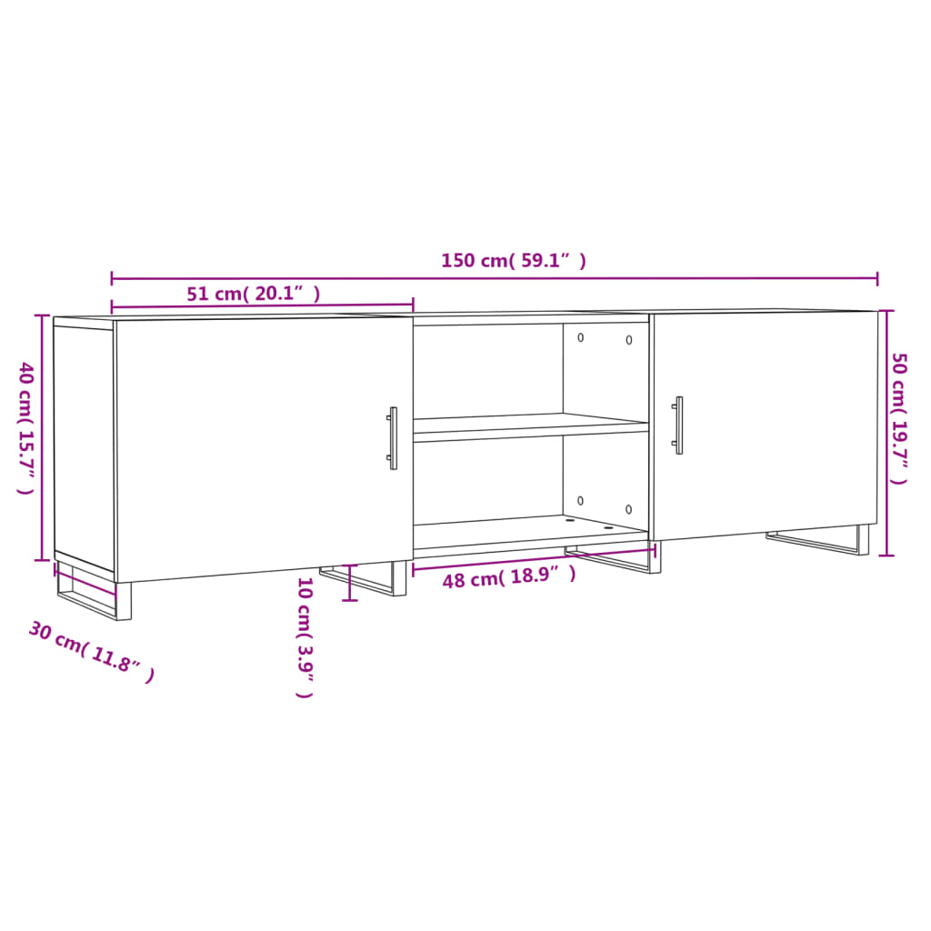 vidaXL Mobile Porta TV Bianco 150x30x50 cm in Legno Multistrato