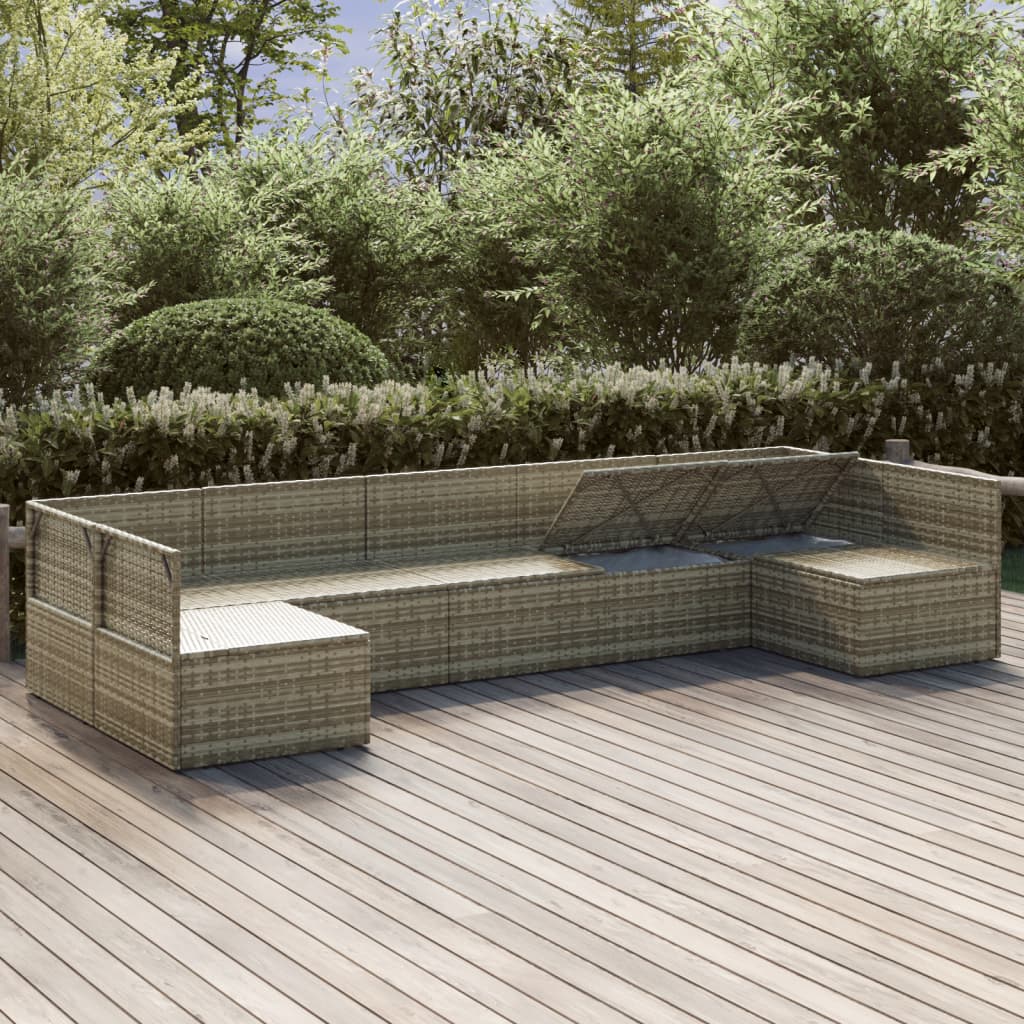 vidaXL Set Divani da Giardino 7 pz con Cuscini in Polyrattan Grigio