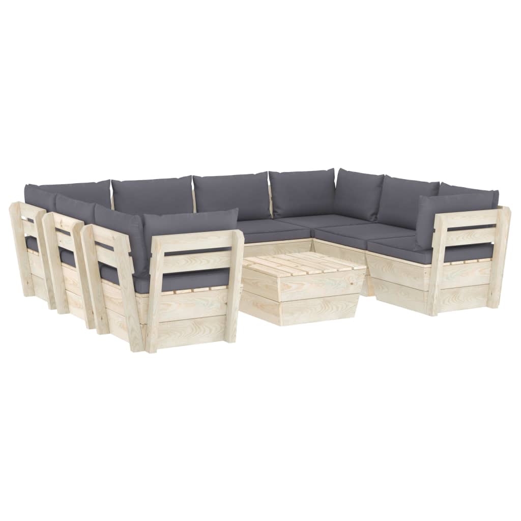 vidaXL Set Divani da Giardino su Pallet 9 pz con Cuscini Legno Abete