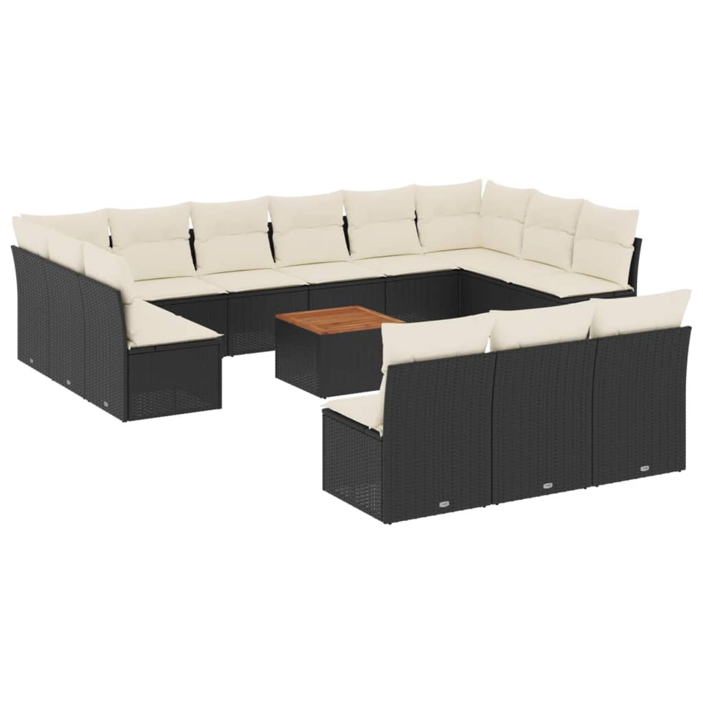 vidaXL Set Divani da Giardino 14pz con Cuscini in Polyrattan Nero