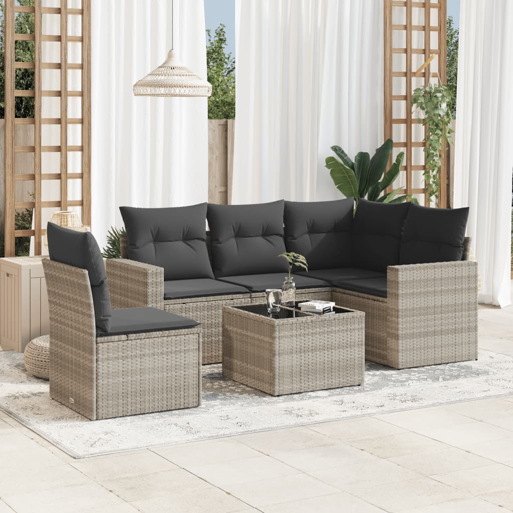 vidaXL Set Divano da Giardino 6pz con Cuscini Grigio Chiaro Polyrattan