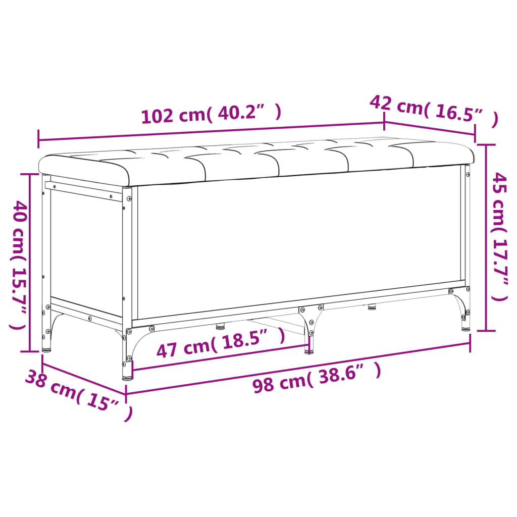 vidaXL Panca Portaoggetti Grigio Sonoma 102x42x45 cm Legno Multistrato