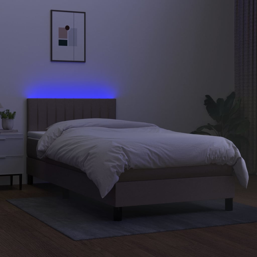 vidaXL Letto a Molle con Materasso e LED Tortora 90x190 cm in Tessuto