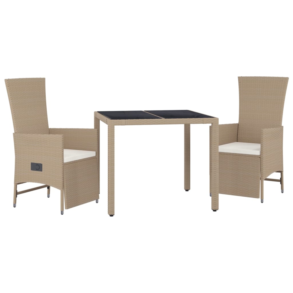 vidaXL Set da Pranzo da Giardino 3 pz con Cuscini Beige in Polyrattan