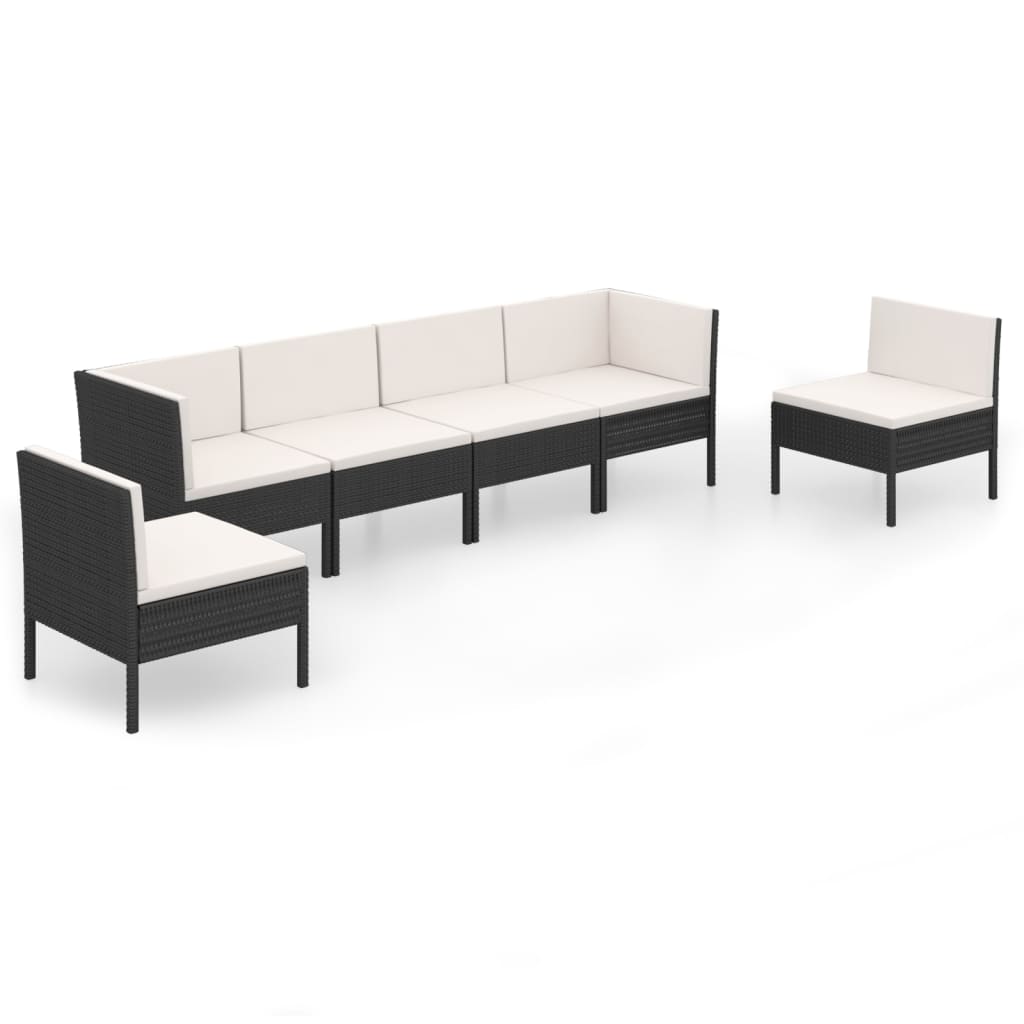 vidaXL Set Divani da Giardino 6 pz con Cuscini in Polyrattan Nero