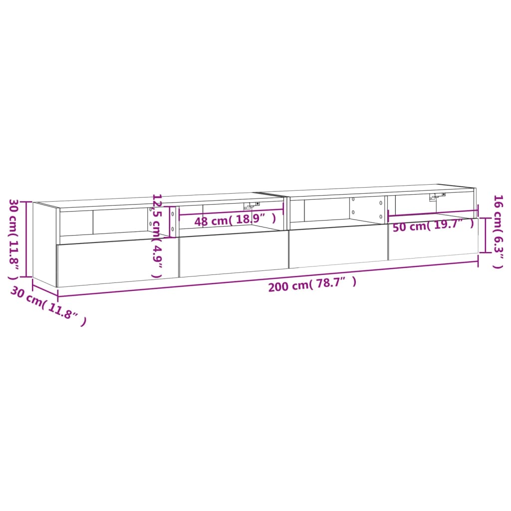 vidaXL Mobili TV Muro 2pz Grigio Cemento 100x30x30cm Legno Multistrato