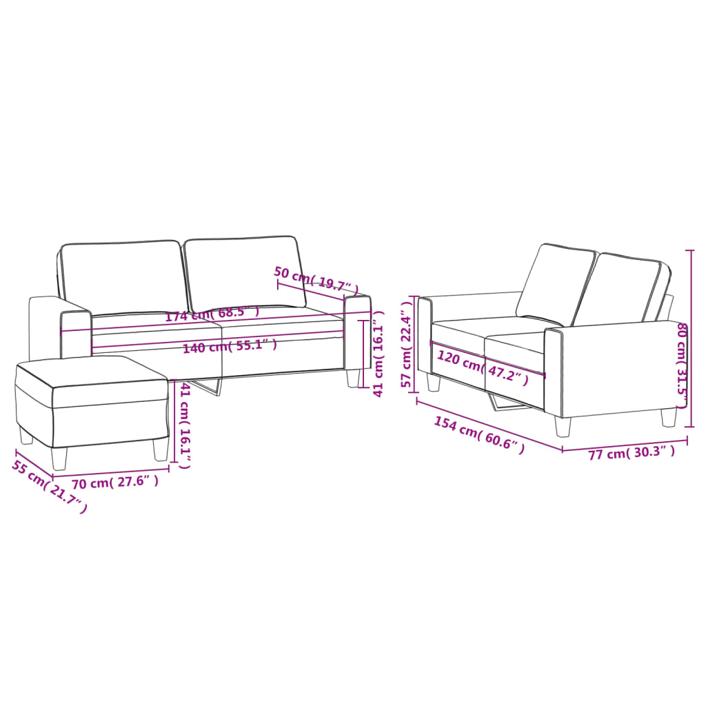 vidaXL Set di Divani 3 pz Grigio Scuro in Tessuto