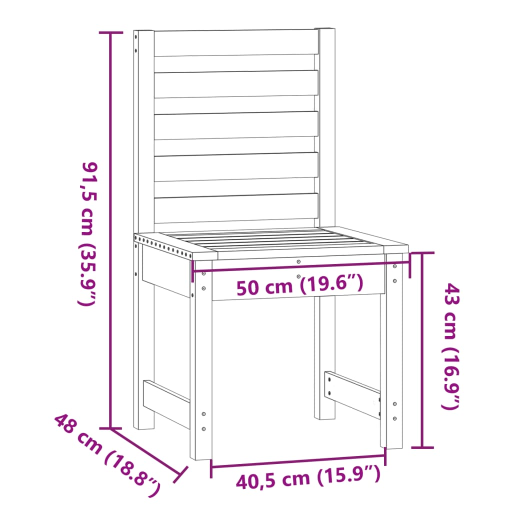 vidaXL Sedie da Giardino 2pz Nere 50x48x91,5 cm Legno Massello di Pino