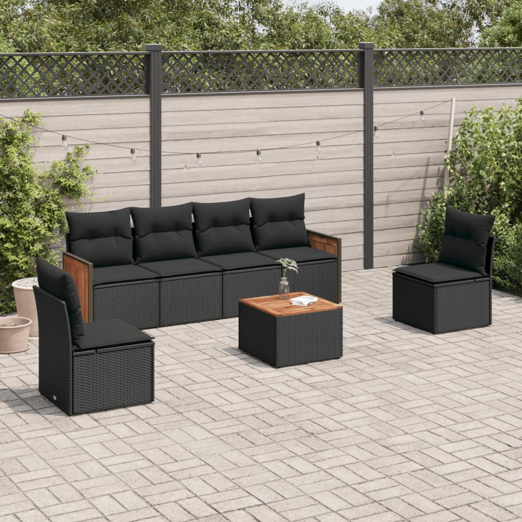 vidaXL Set Divani da Giardino con Cuscini 7pz Nero Polyrattan