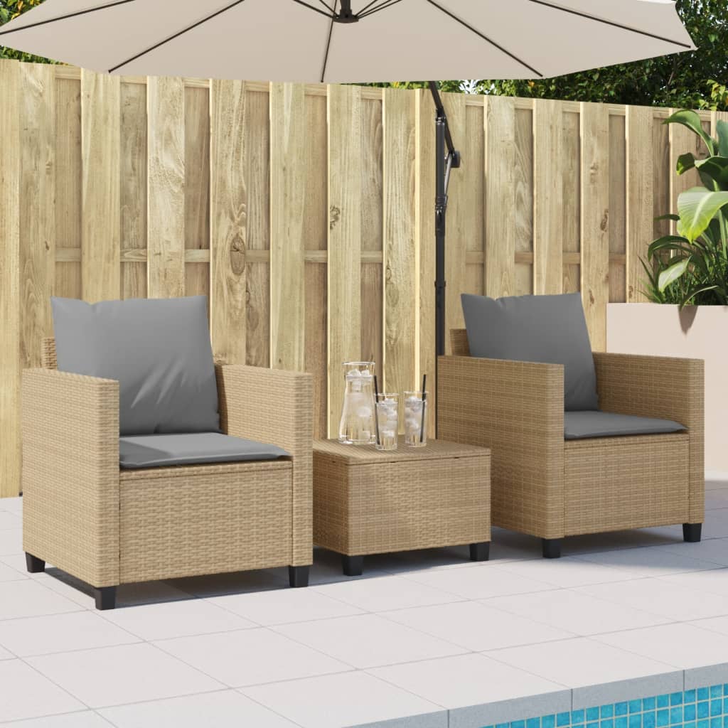 vidaXL Set da Bistrò 3 pz con Cuscini Beige in Polyrattan