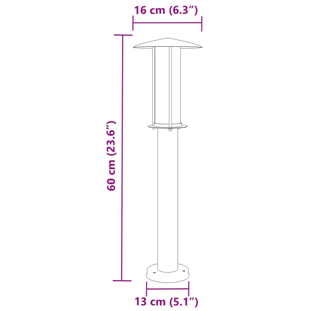 vidaXL Lampada da Terra per Esterni Nera 60 cm in Acciaio Inox