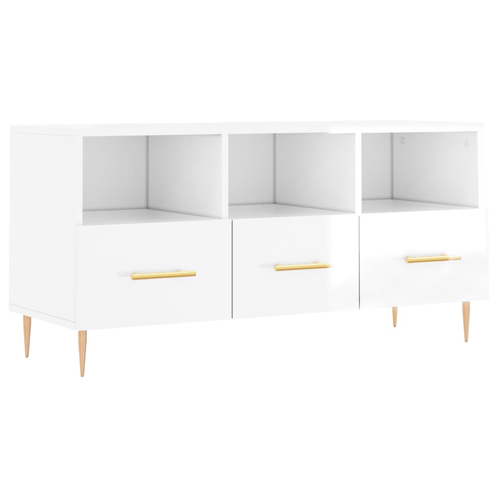 vidaXL Mobile Porta TV Bianco Lucido 102x36x50 cm in Legno Multistrato