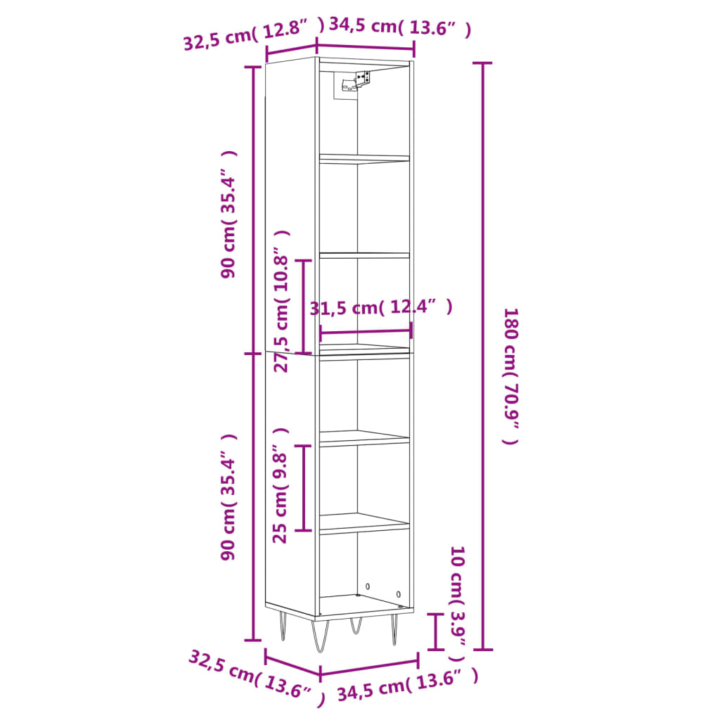 vidaXL Credenza Rovere Fumo 34,5x32,5x180 cm in Legno Multistrato