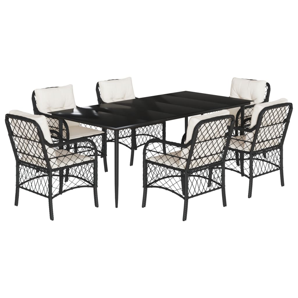 vidaXL Set da Pranzo da Giardino 7 pz Nero con Cuscini in Polyrattan