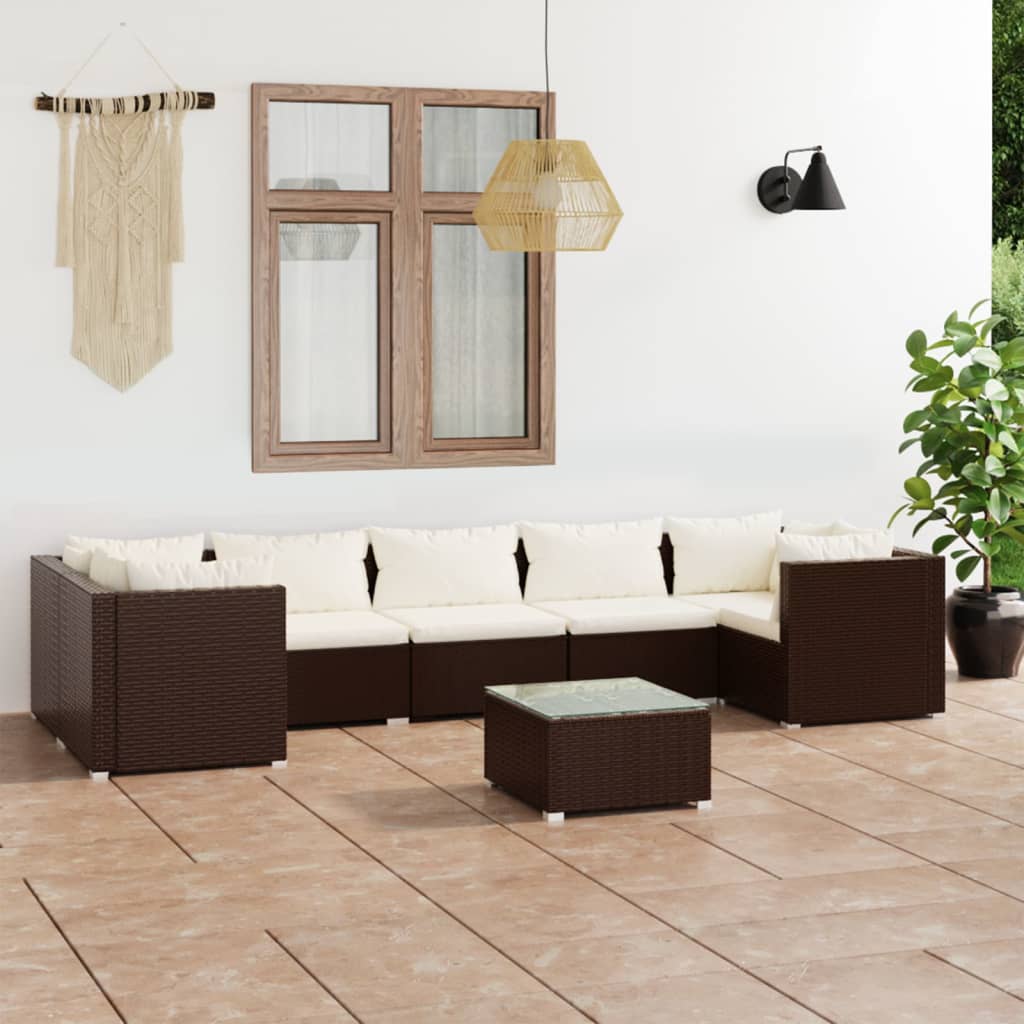 vidaXL Set Divani da Giardino 8 pz con Cuscini in Polyrattan Marrone