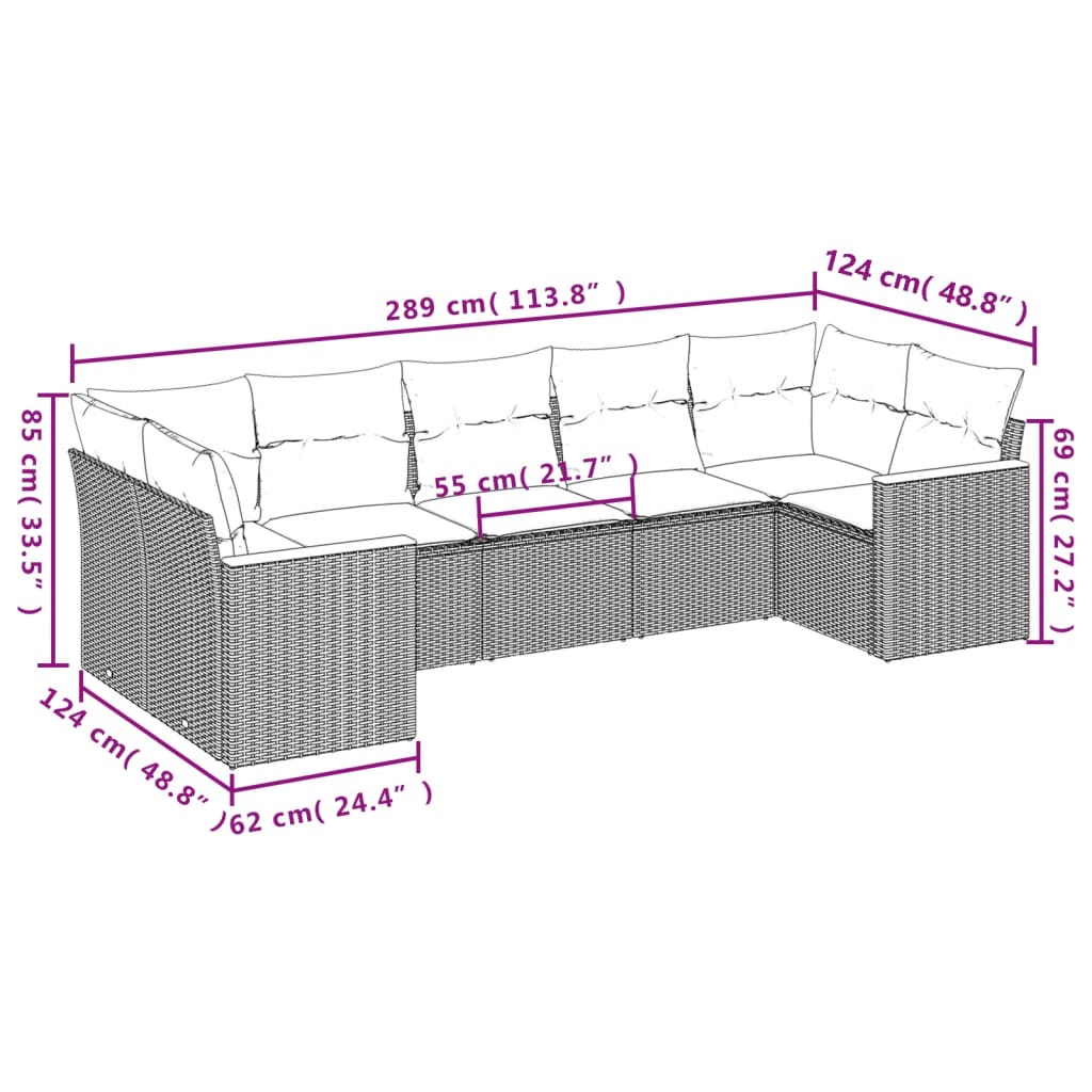 vidaXL Set Divani da Giardino 7 pz con Cuscini Grigio in Polyrattan