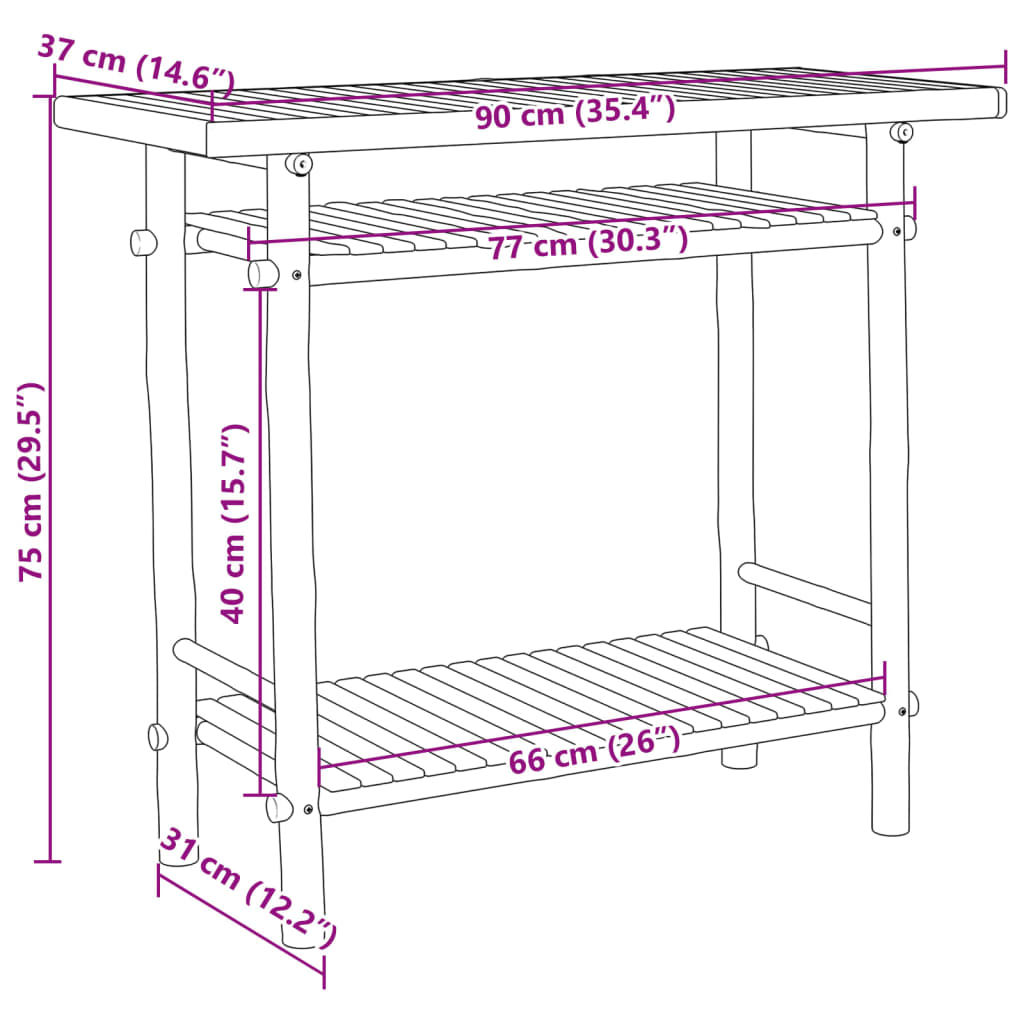 vidaXL Tavolo Consolle 90x37x75 cm in Bambù