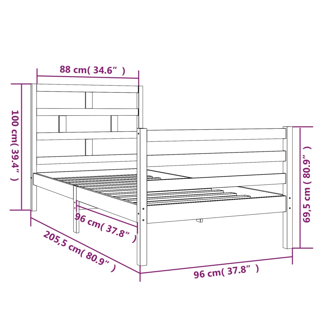 vidaXL Giroletto Nero in Legno Massello di Pino 90x200 cm