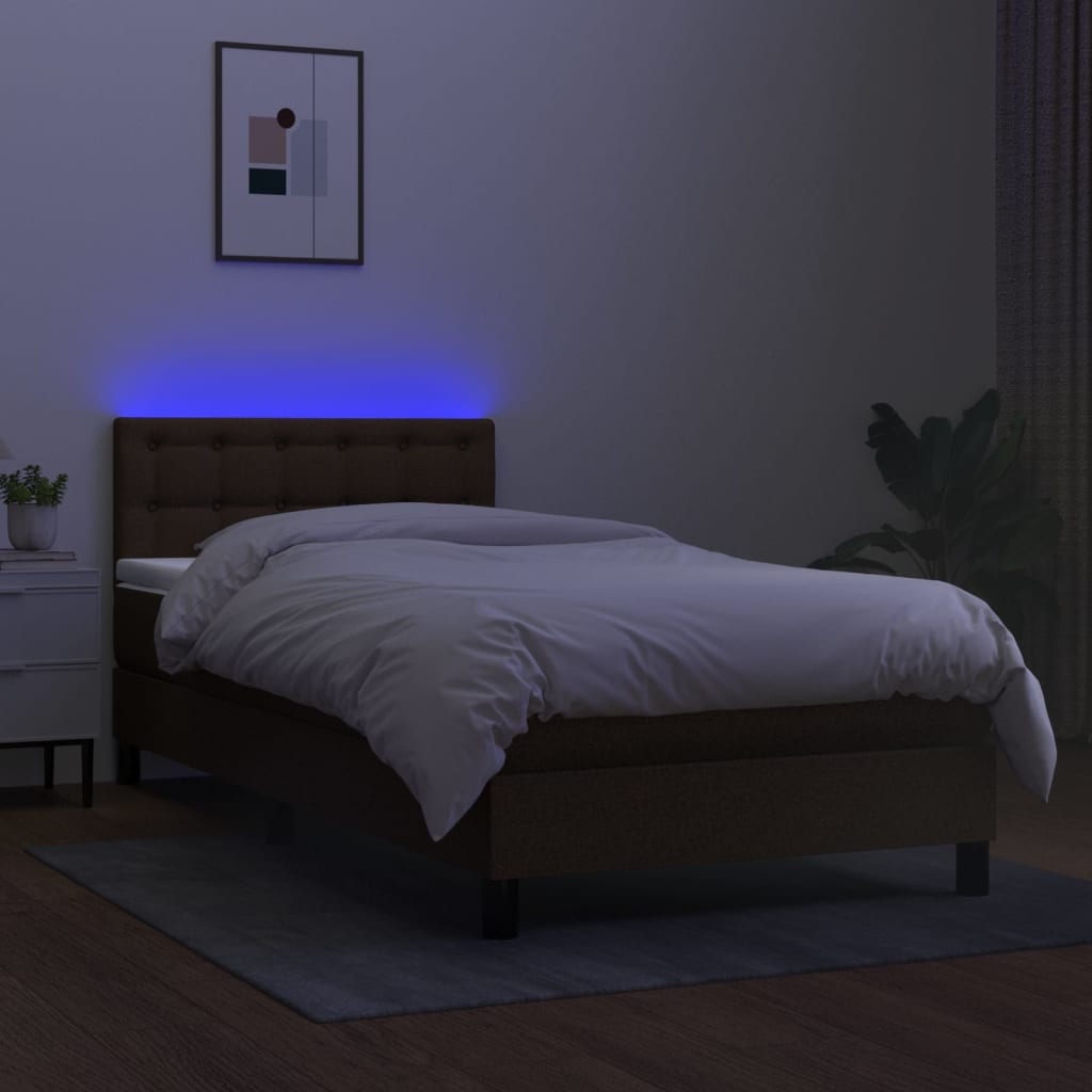 vidaXL Letto a Molle Materasso e LED Marrone Scuro 90x200cm in Tessuto