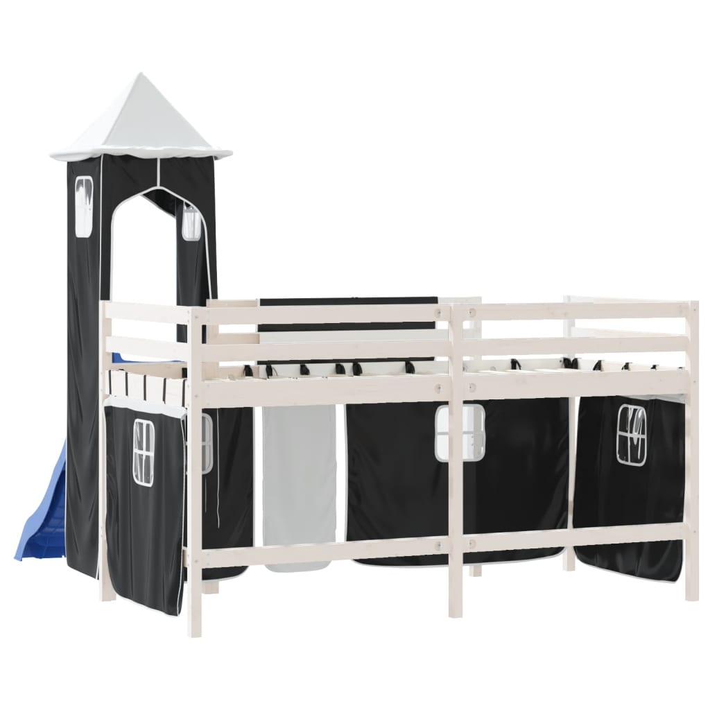 vidaXL Letto a Soppalco con Torre Bambini Bianco e Nero 90x200cm Pino