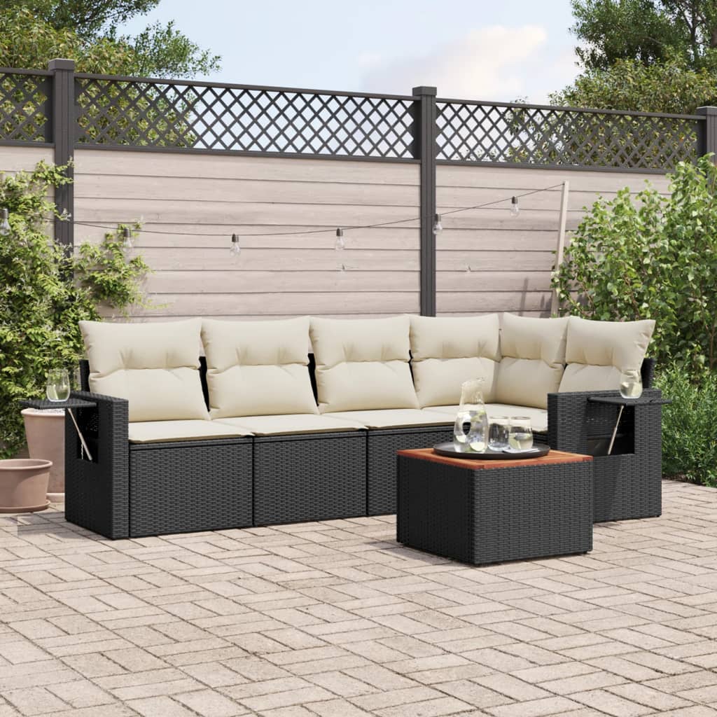 vidaXL Set Divano da Giardino 6 pz con Cuscini Nero in Polyrattan