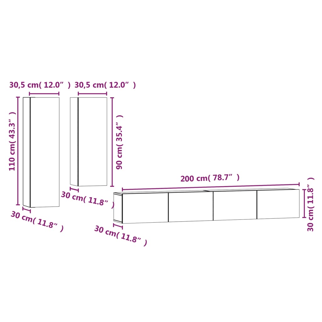 vidaXL Set di Mobili Porta TV 4 pz Grigio Cemento in Legno Multistrato