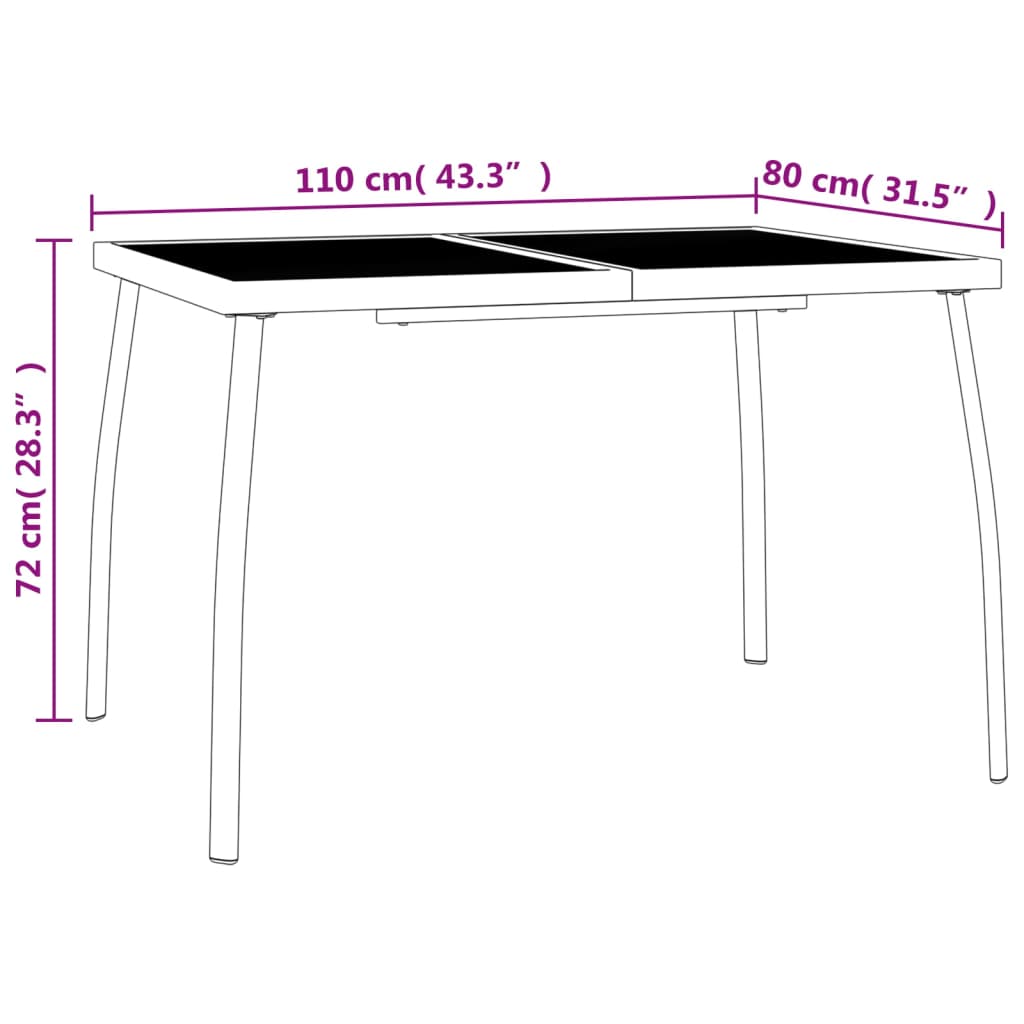 vidaXL Tavolo da Giardino Antracite 110x80x72 cm Rete d'Acciaio