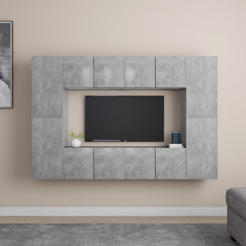 vidaXL Set di Mobili Porta TV 8 pz Grigio Cemento in Legno Multistrato