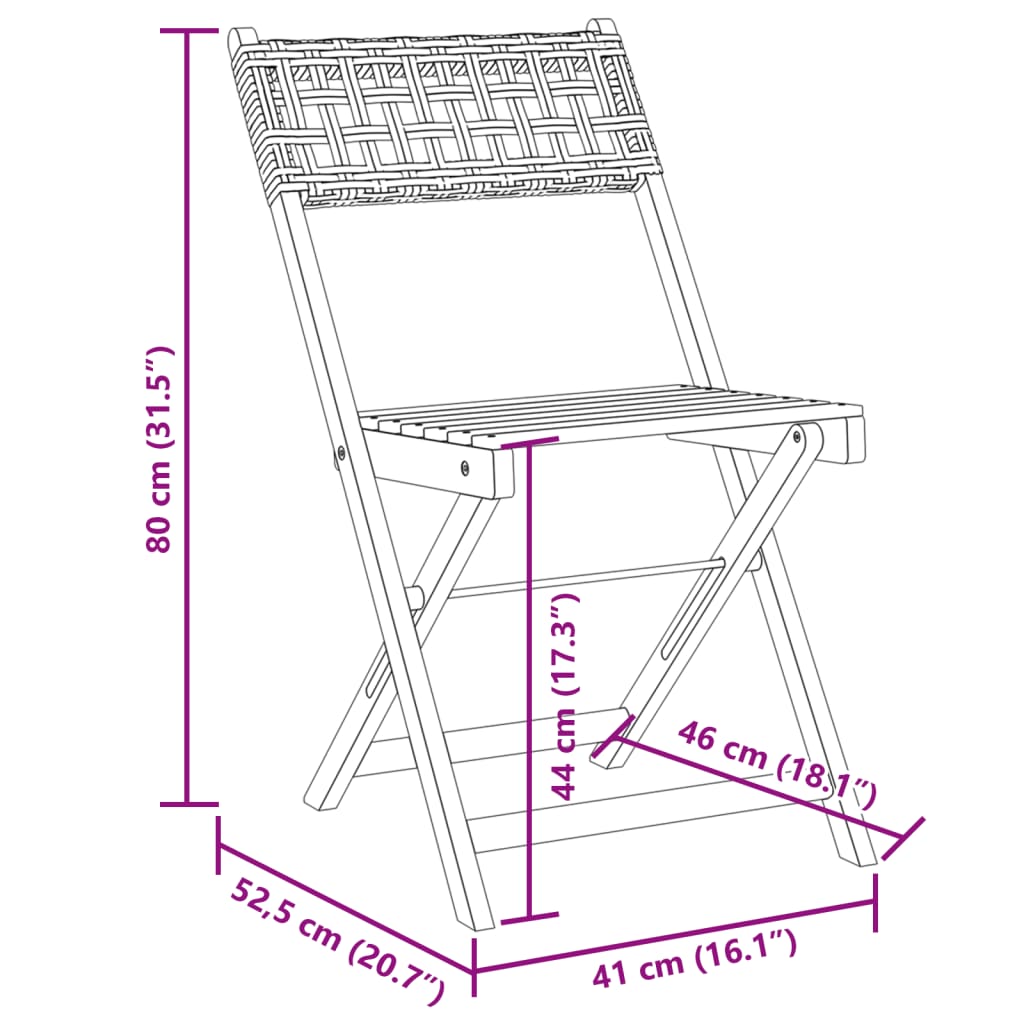 vidaXL Sedie da Bistrò 2 pz Grigie Legno Massello Acacia e Polyrattan